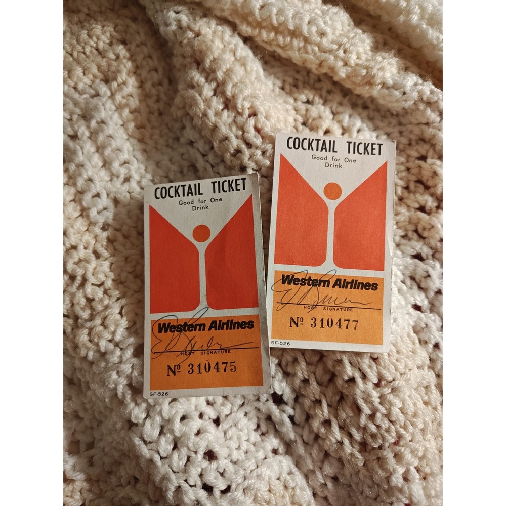 RARE Cocktail TicketsVintage Western Airlines Airline Ephemera Aviation 2pc